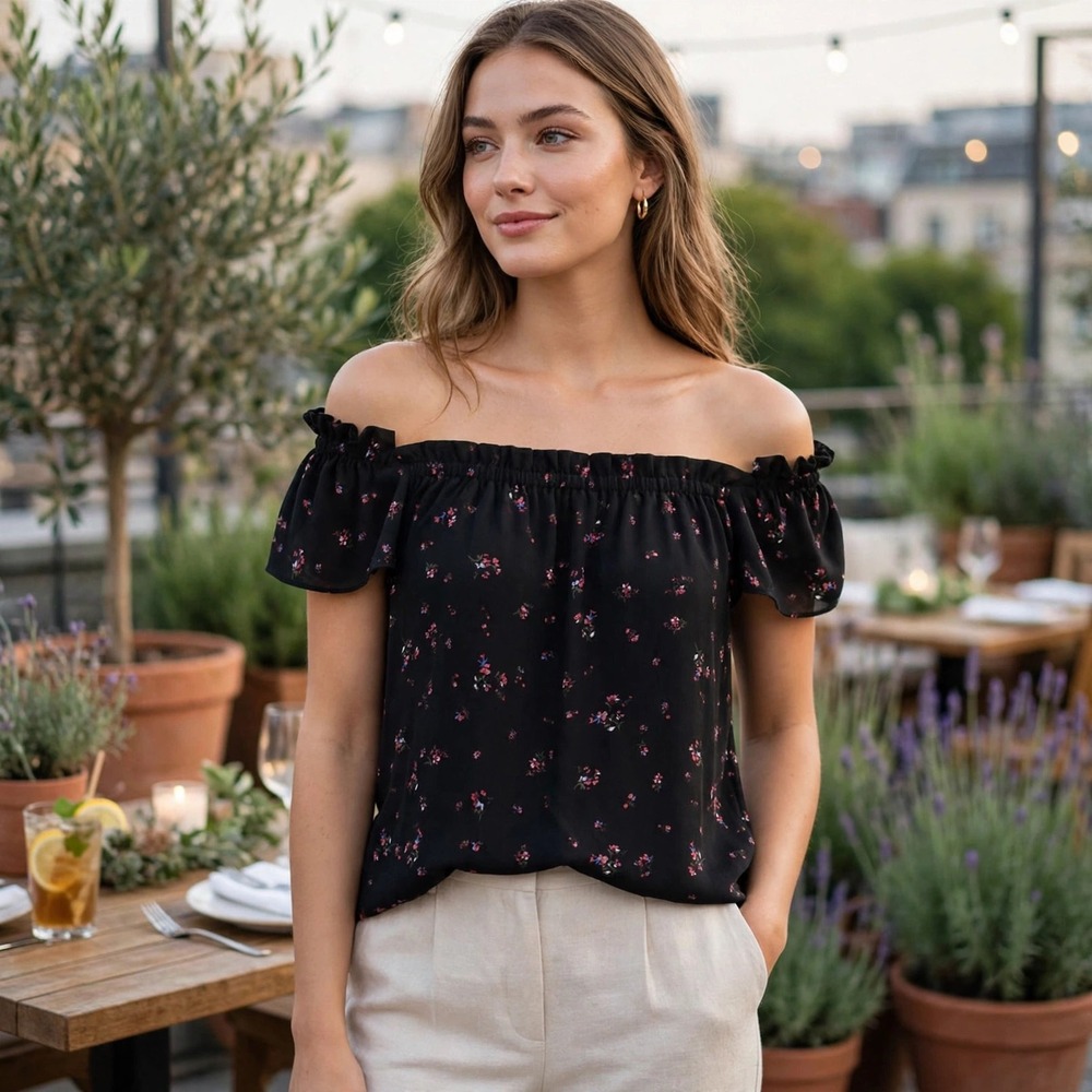 CeCe Black Floral‎ Blouse Elegant Top